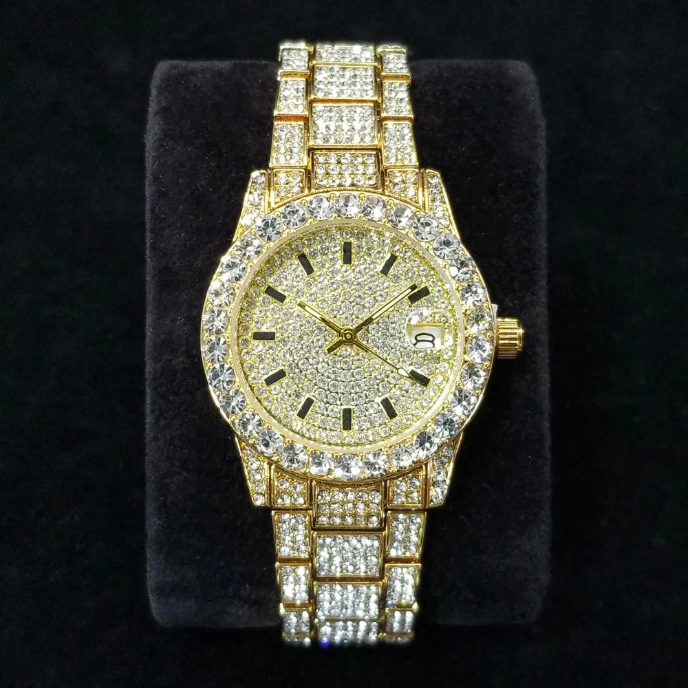 Elegant Full Diamond Female Watches Fashion Silver Round Stainless Steel Quartz Watch Iced Out Shiny Waterproof Gift for Women