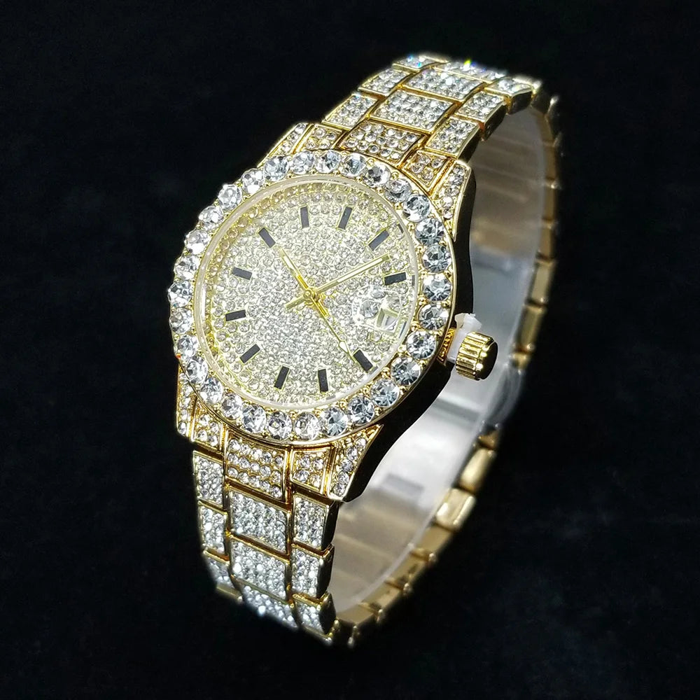 Elegant Full Diamond Female Watches Fashion Silver Round Stainless Steel Quartz Watch Iced Out Shiny Waterproof Gift for Women