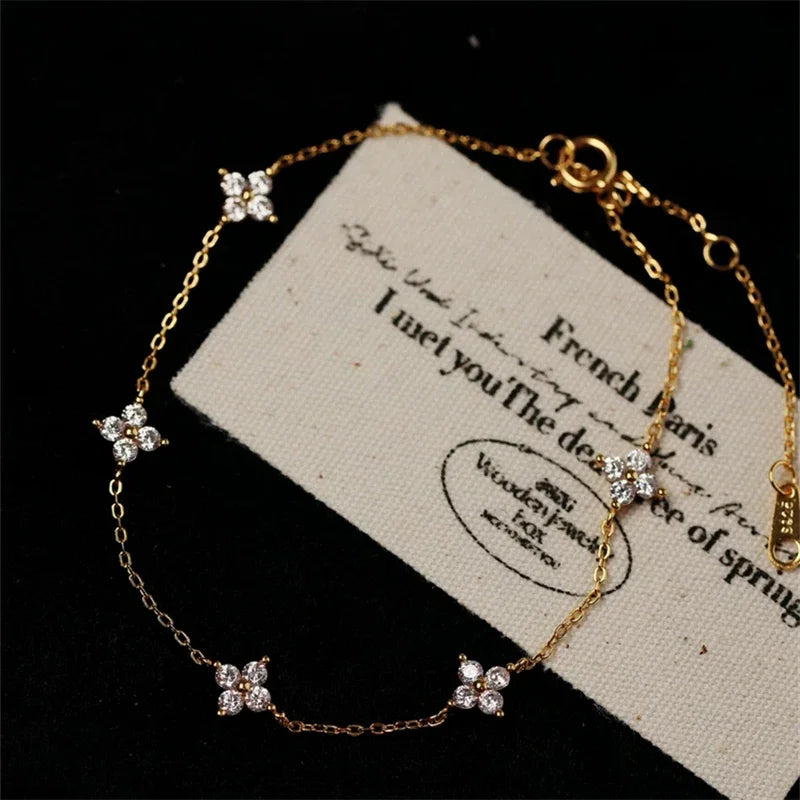 2025 New Crystal Flower Stainless Steel Bracelet Women Fashion Personality Korean Bracelet Jewelry Accessories Anniversary Gift