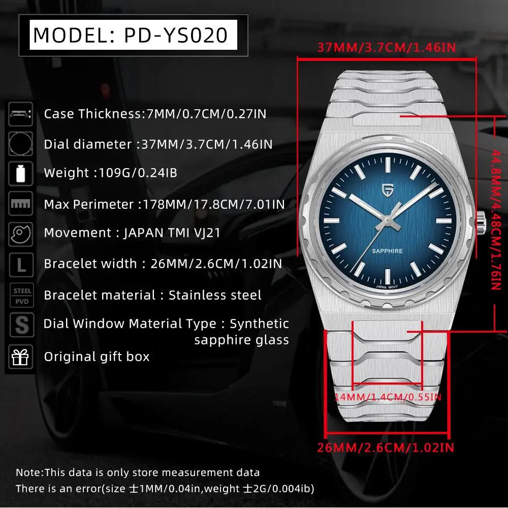 PAGANI DESIGN Men's Quartz Watches Ultra-Thin 7mm Series 222 Sapphire Stainless Steel Waterproof Watches for Man PDYS020