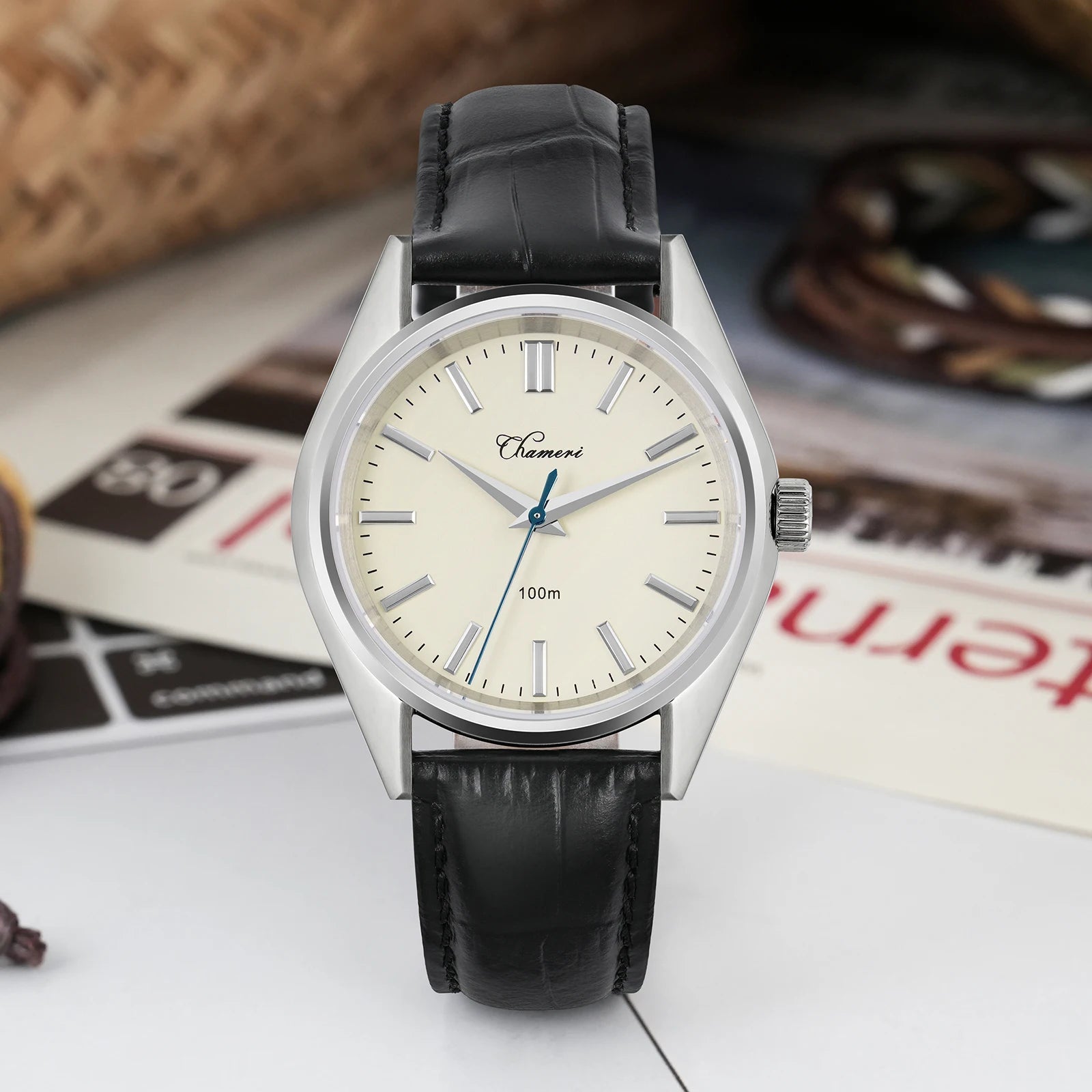 Chameri GS04 Quartz Watch VH31 Sweep Second Movement Couple Watches Sapphire Crystal Waterproof 100m Stainless Steel Wristwatch