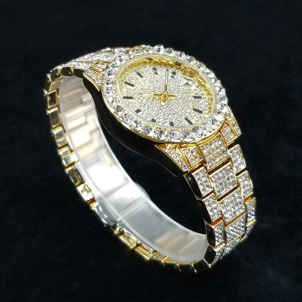 Elegant Full Diamond Female Watches Fashion Silver Round Stainless Steel Quartz Watch Iced Out Shiny Waterproof Gift for Women