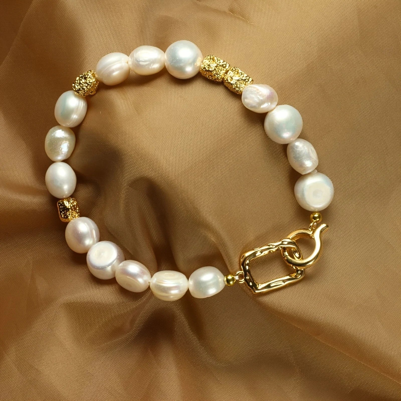 YWYC 8-9mm Baroque Natural Freshwater Pearl Bracelets Geometric Pattern Buckle Women's Hand Bracelet Jewelry Gift Wholesale
