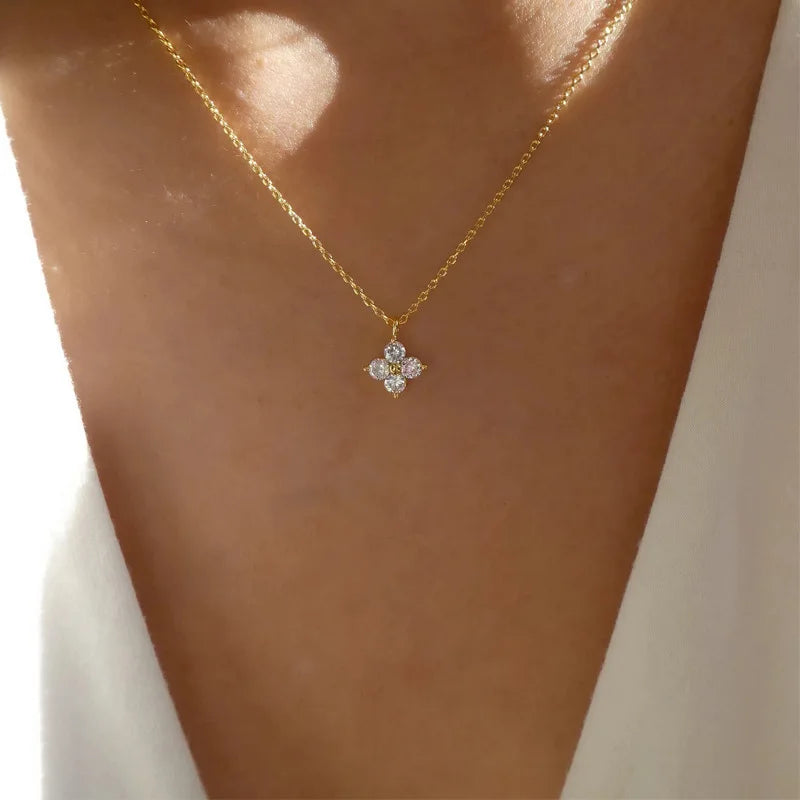 18k Gold Plated Cz Four-leaf Flower Bracelet for Women Girl Dainty Adjustable Link Chain Bracelets Charm Luxury Trend Jewelry