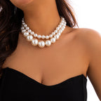 2 Women's European And American Trendy Double Row Large Pearl Necklaces For Outdoor Travel Parties, Holiday Gifts -802057