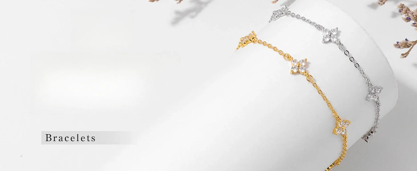 18k Gold Plated Cz Four-leaf Flower Bracelet for Women Girl Dainty Adjustable Link Chain Bracelets Charm Luxury Trend Jewelry