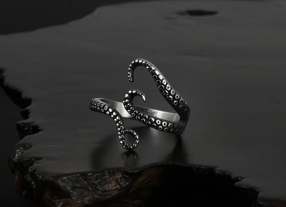 Octopus Feeler Rings Stainless Steel Adjustable Rings for Womens Mens Personality Ring Punk Vintage Rock Party Couple Jewelry