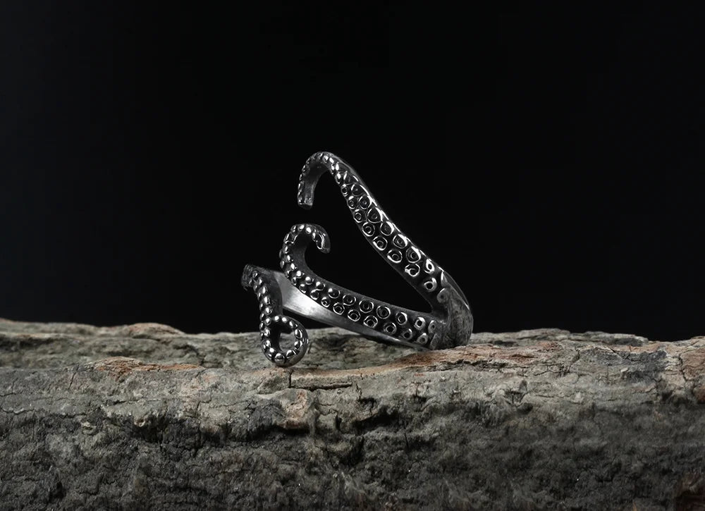 Octopus Feeler Rings Stainless Steel Adjustable Rings for Womens Mens Personality Ring Punk Vintage Rock Party Couple Jewelry