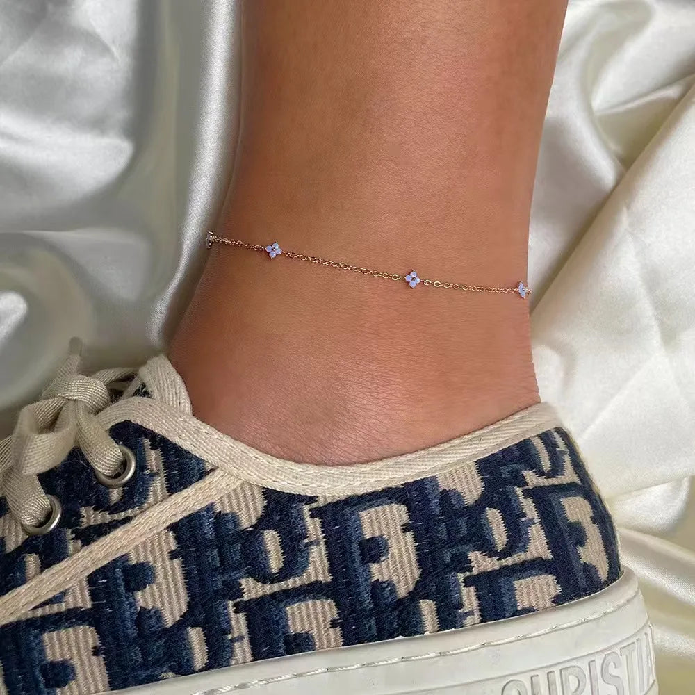 18k Gold Plated Cz Four-leaf Flower Bracelet for Women Girl Dainty Adjustable Link Chain Bracelets Charm Luxury Trend Jewelry