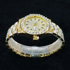 Elegant Full Diamond Female Watches Fashion Silver Round Stainless Steel Quartz Watch Iced Out Shiny Waterproof Gift for Women