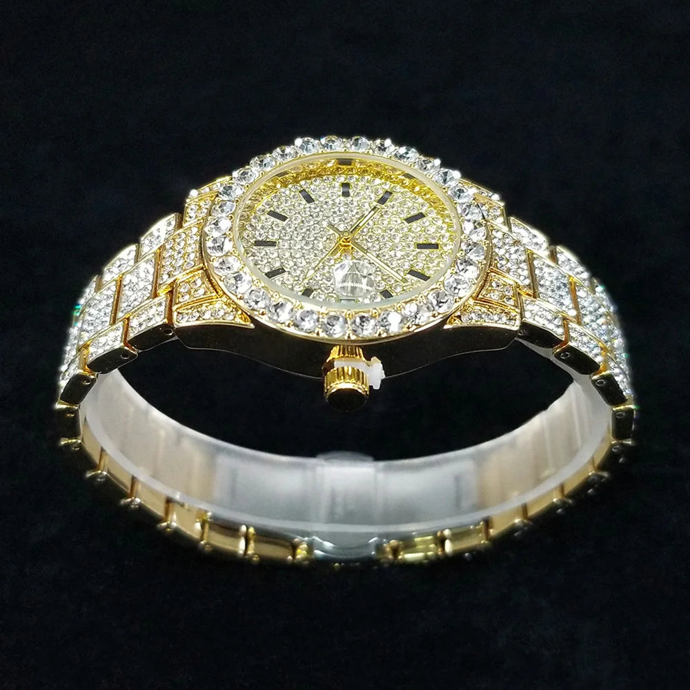 Elegant Full Diamond Female Watches Fashion Silver Round Stainless Steel Quartz Watch Iced Out Shiny Waterproof Gift for Women