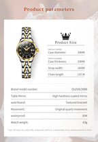 OLEVS Elegant Luxury Watches for Women Original Stainless Steel Calendar Luminous Waterproof Quartz Fashion Trend Ladies Watch