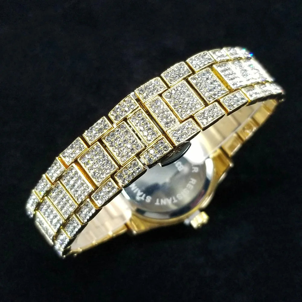 Elegant Full Diamond Female Watches Fashion Silver Round Stainless Steel Quartz Watch Iced Out Shiny Waterproof Gift for Women