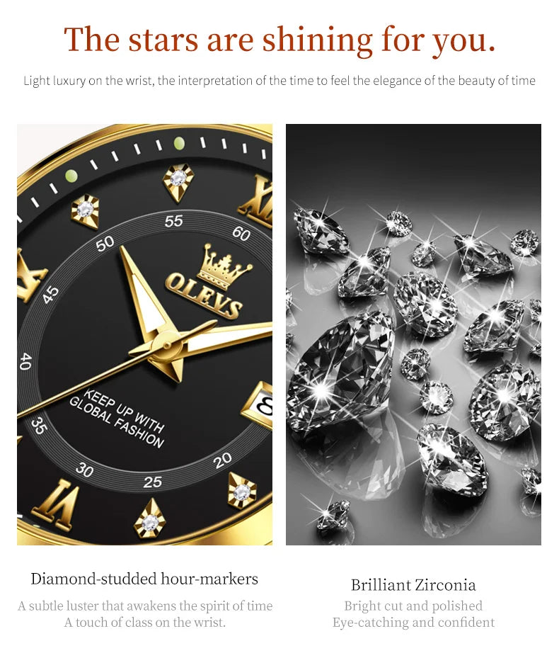 OLEVS Elegant Luxury Watches for Women Original Stainless Steel Calendar Luminous Waterproof Quartz Fashion Trend Ladies Watch