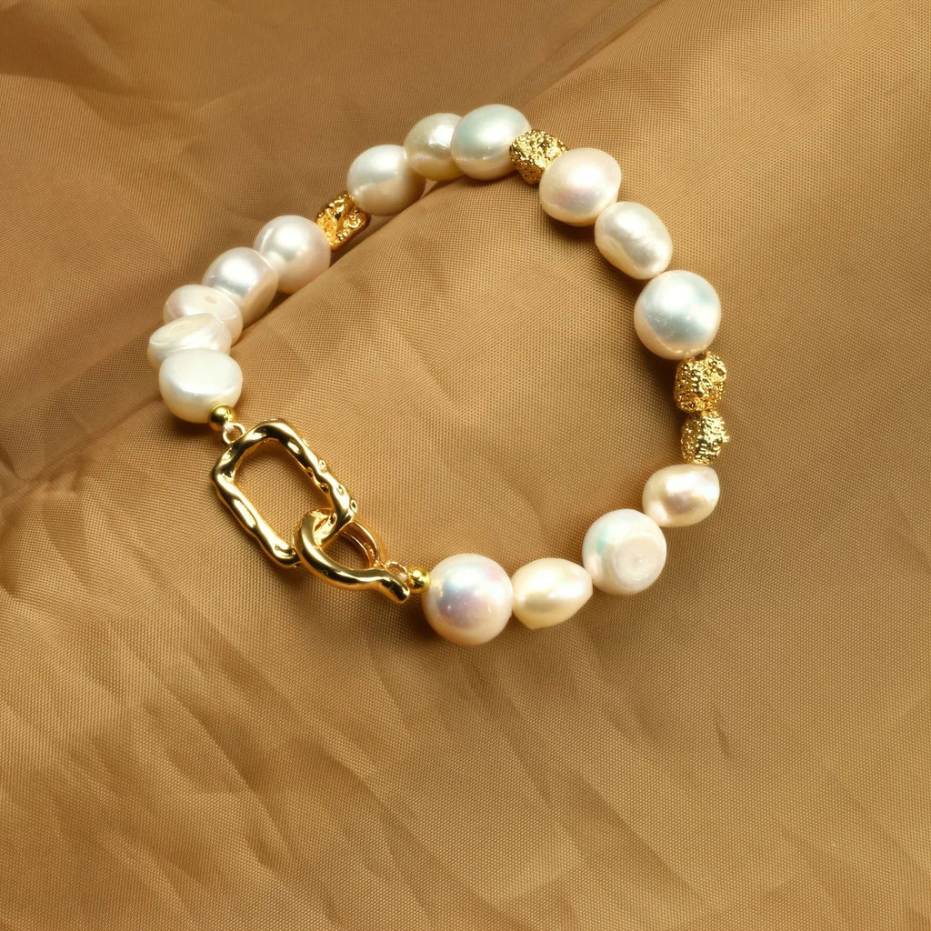 YWYC 8-9mm Baroque Natural Freshwater Pearl Bracelets Geometric Pattern Buckle Women's Hand Bracelet Jewelry Gift Wholesale