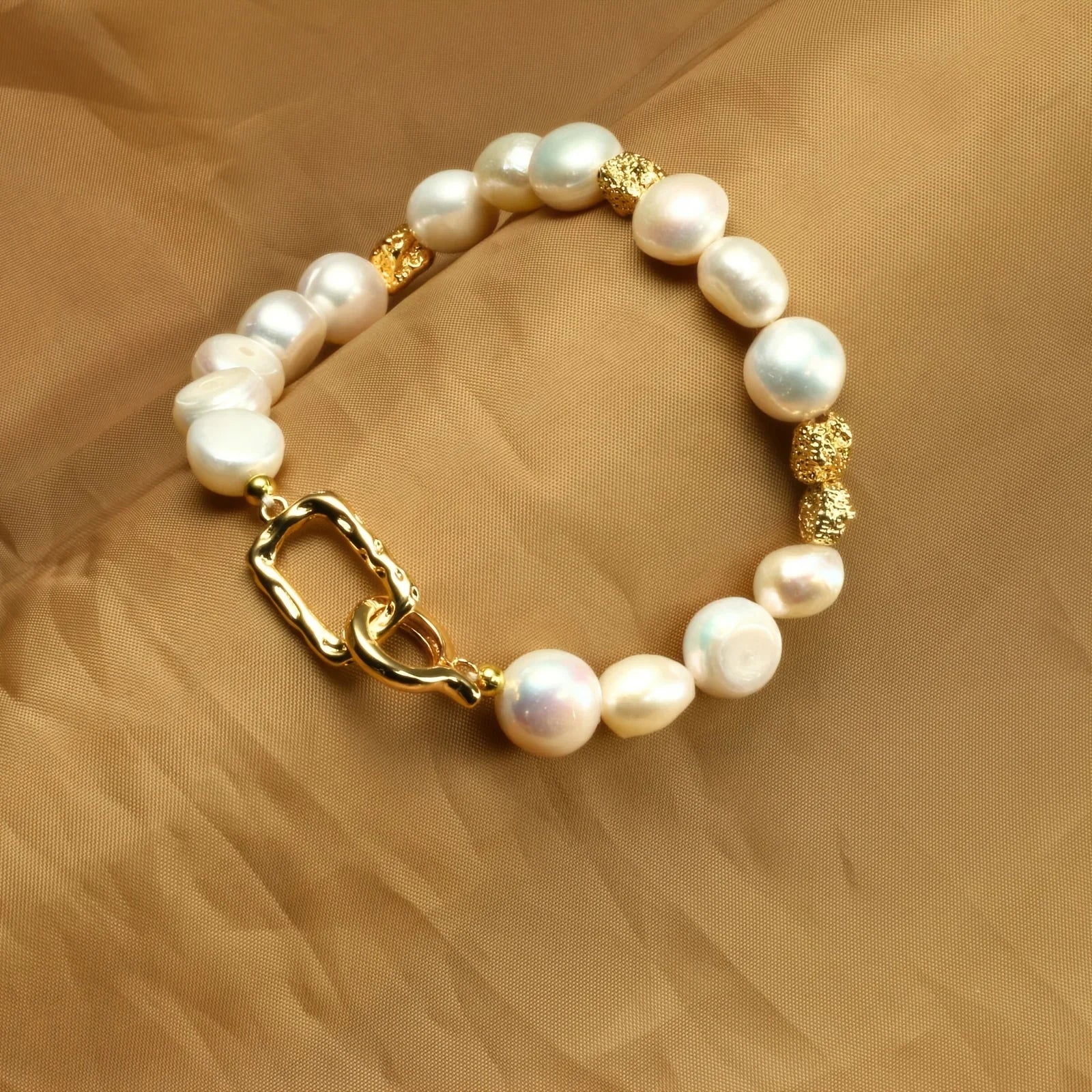 YWYC 8-9mm Baroque Natural Freshwater Pearl Bracelets Geometric Pattern Buckle Women's Hand Bracelet Jewelry Gift Wholesale