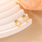 EVISPOL Fashion Stainless Steel Clover Flower Bracelet Set for Women Stylish Gold Color Bangles Earring Piercing Jewelry Gifts