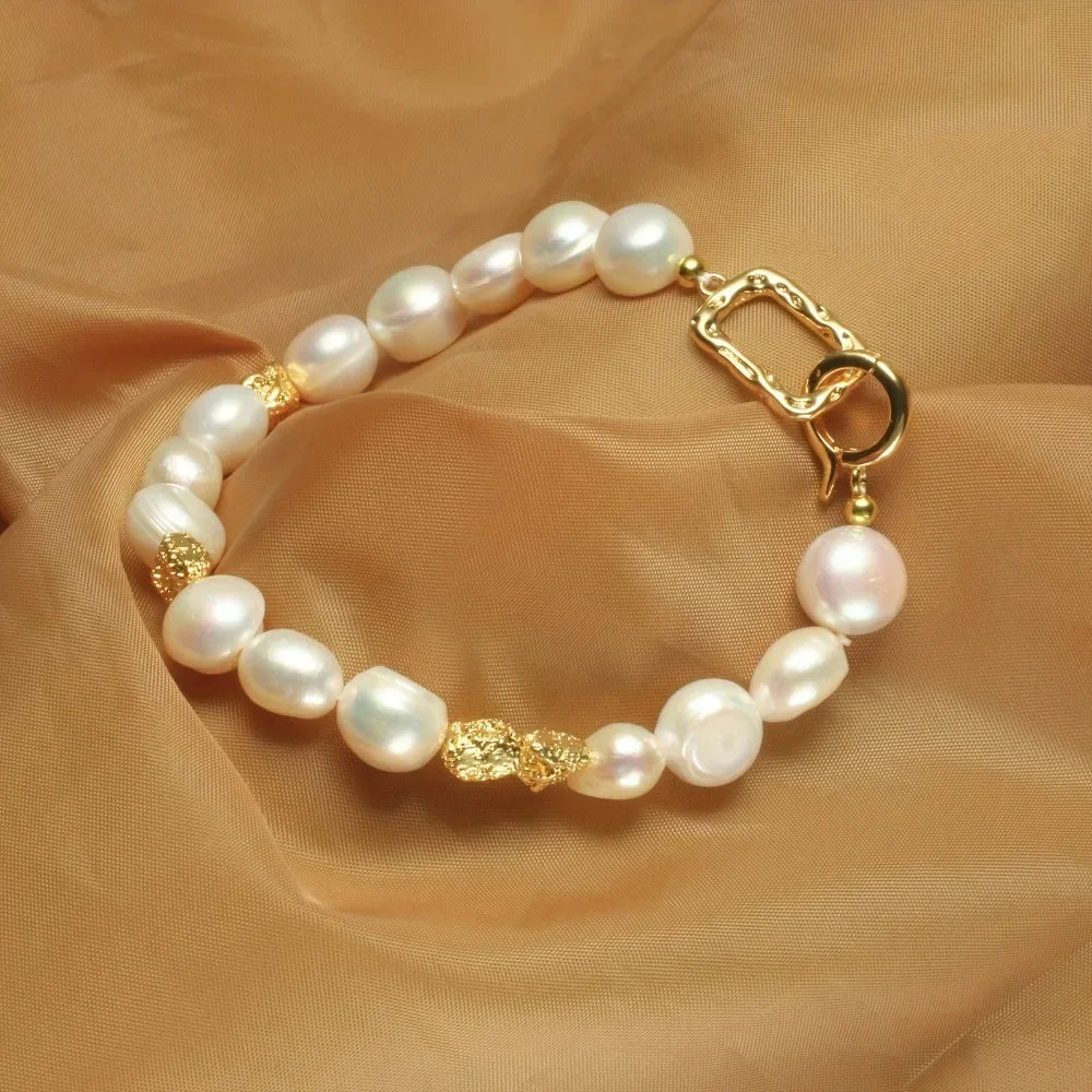 YWYC 8-9mm Baroque Natural Freshwater Pearl Bracelets Geometric Pattern Buckle Women's Hand Bracelet Jewelry Gift Wholesale