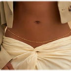 Waterproof Waist Chains for Women 14K Gold Plated STAINLESS STEEL Layered Cuban Pearl Satellite Beads Belly Belt Body Jewelry