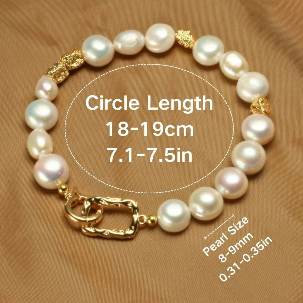 YWYC 8-9mm Baroque Natural Freshwater Pearl Bracelets Geometric Pattern Buckle Women's Hand Bracelet Jewelry Gift Wholesale
