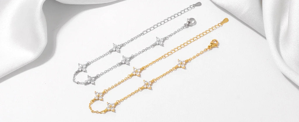 18k Gold Plated Cz Four-leaf Flower Bracelet for Women Girl Dainty Adjustable Link Chain Bracelets Charm Luxury Trend Jewelry