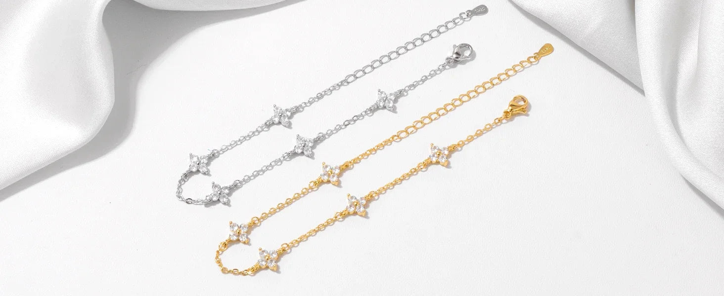 18k Gold Plated Cz Four-leaf Flower Bracelet for Women Girl Dainty Adjustable Link Chain Bracelets Charm Luxury Trend Jewelry