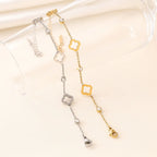 EVISPOL Fashion Stainless Steel Clover Flower Bracelet Set for Women Stylish Gold Color Bangles Earring Piercing Jewelry Gifts