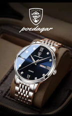 POEDAGAR Stainless Steel Men Quartz Wristwatch Waterproof Luxury Brand Fashion Sport Luminous Mens Watches Calendar Gifts Clocks