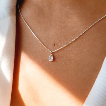 Choker Necklace Point of Light Drop 45 cm Pure 925 Silver
