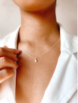 Choker Necklace Point of Light Drop 45 cm Pure 925 Silver